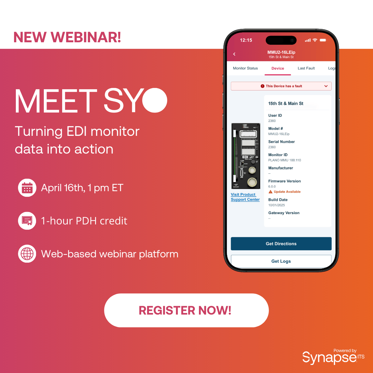 Promotional webinar graphic reading "Meet SYO: Turning EDI monitor data into action"